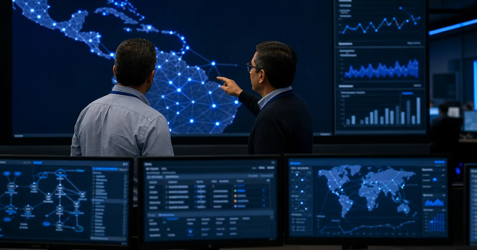 Specialists monitoring a regional technology operation