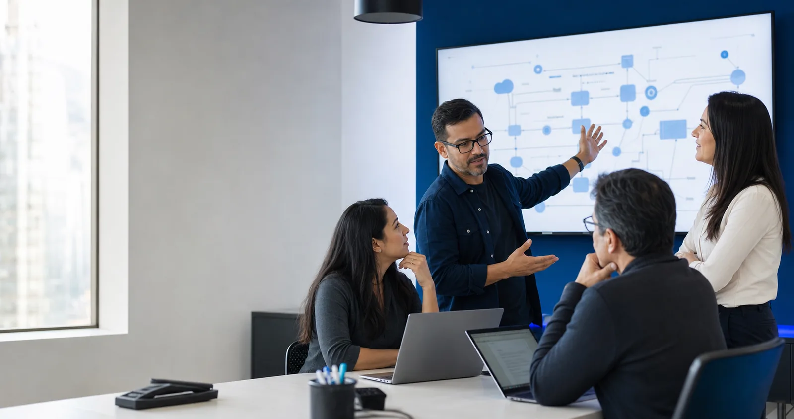 Technology team collaborating on a solution